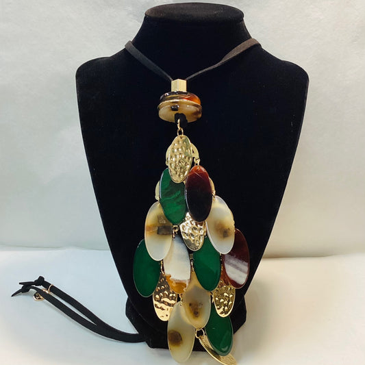 Bold Scale Green, Brown And Gold Necklace