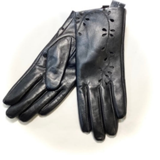 Leather Gloves with Floral Imprint