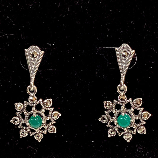 Sterling Silver and Green Agate Earrings