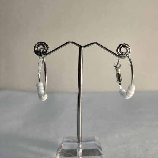 Silver Hoop Earring with White Beads