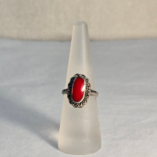 Red Coral Sterling Silver Ring