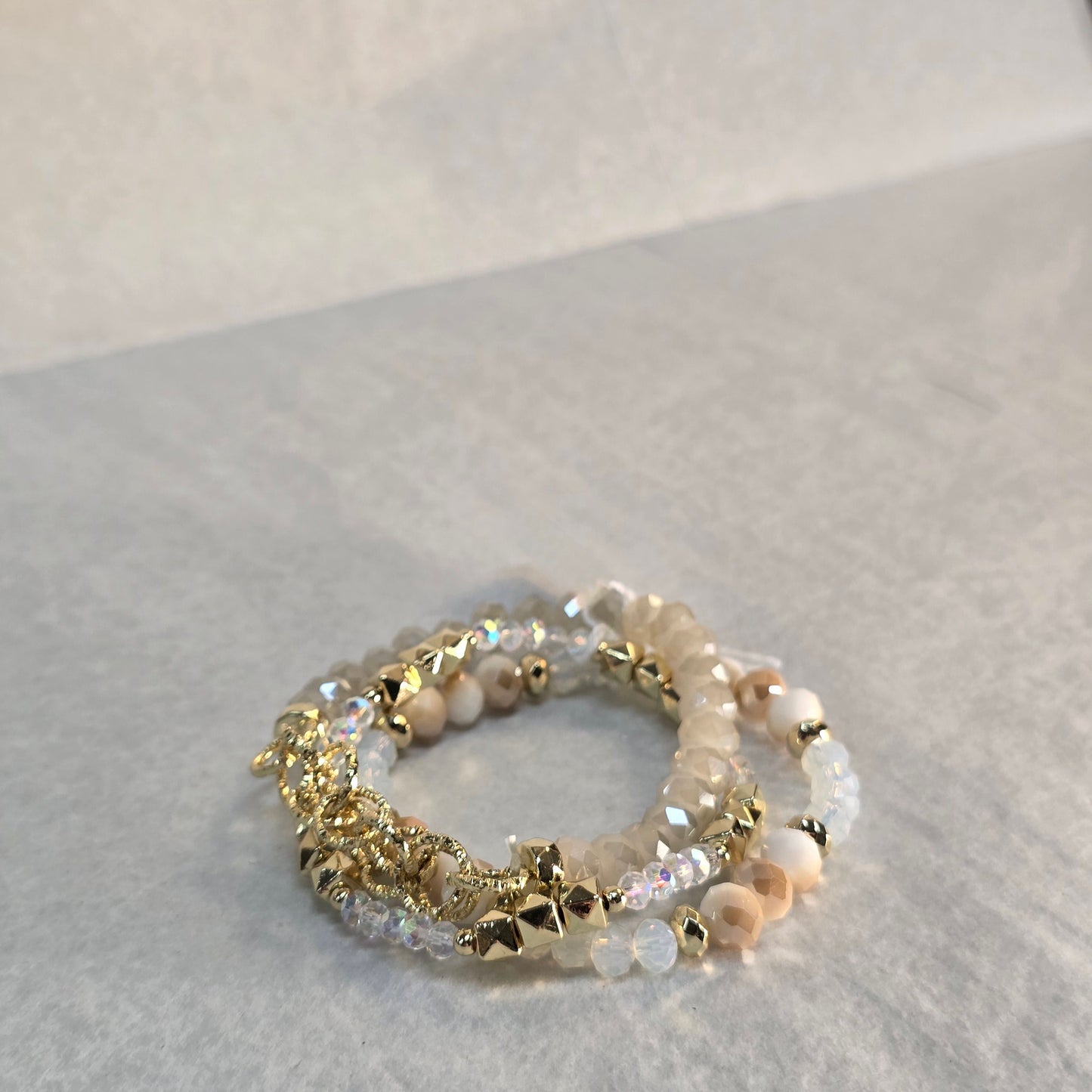 Golden and White Beaded Bracelet