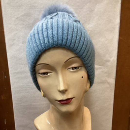 Pompom Knitted Beanie - Blue